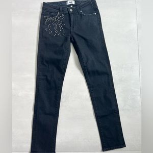Paige jeans midrise ankle skinny denim black with silver spikes size 27 skyline